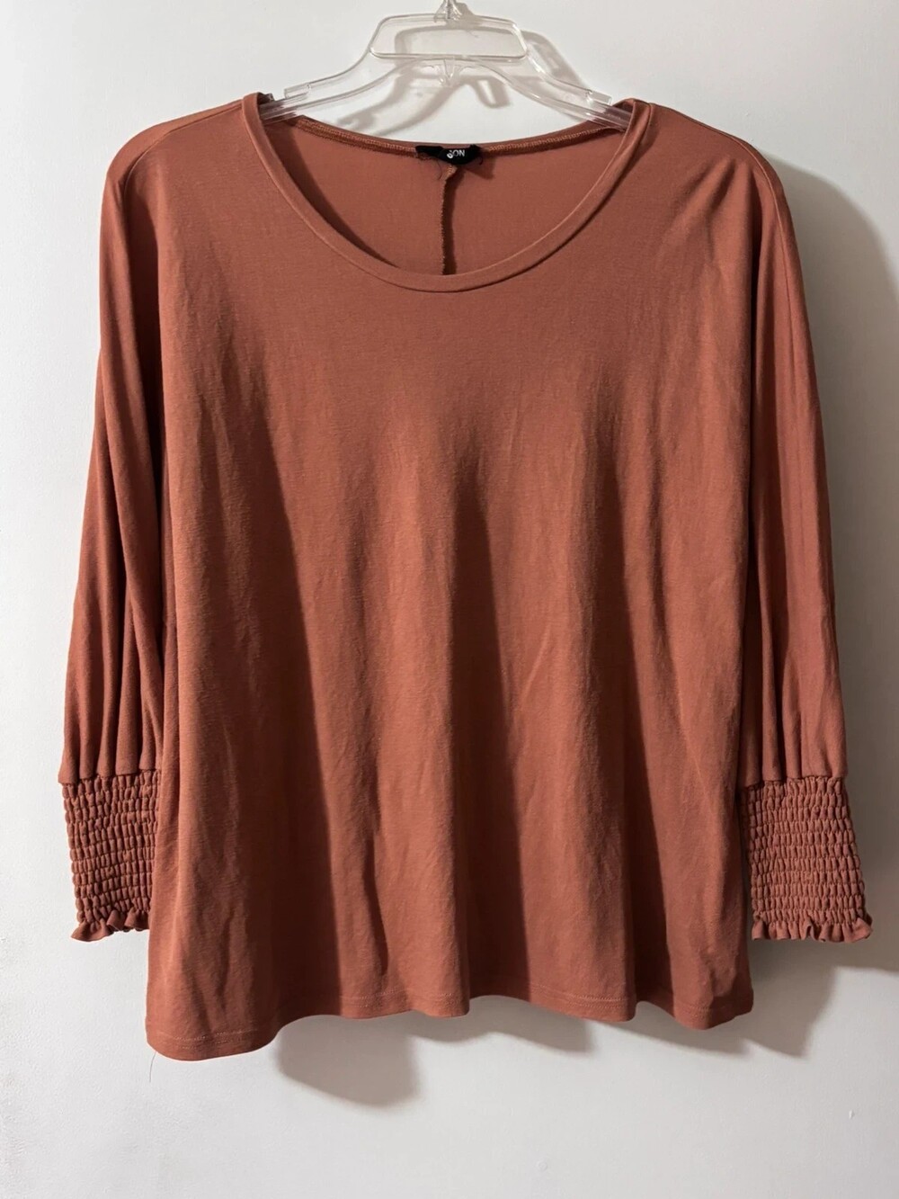 Heyson Terracotta Rust Smocked Ruffle Cuff Long Sleeve Knit Top S